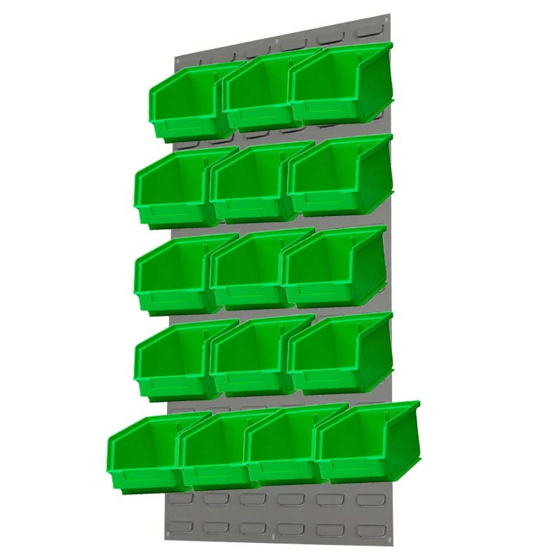 Ezylok LP3 Louvred Panel & 16 Pieces Size 4 Plastic Bin - Green Colour