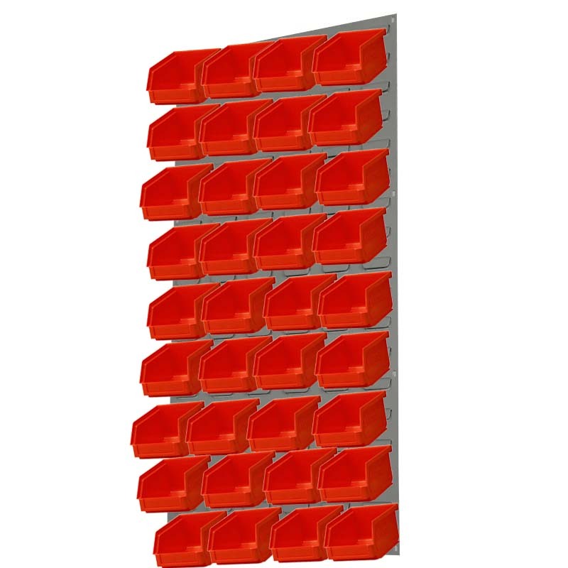 Ezylok LP3 Louvred Panel & 36 Pieces Size 5 Plastic Bin - Red Colour