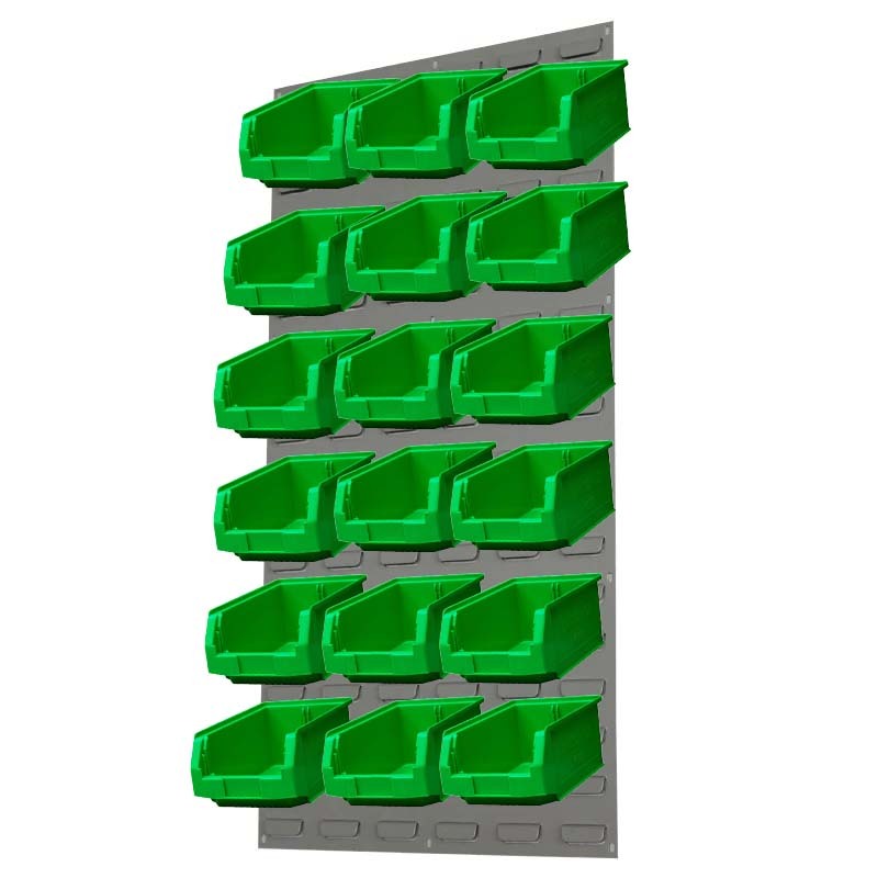Ezylok LP4 Louvred Panel & 18 Pieces Size 3Z Plastic Bin - Green Colour