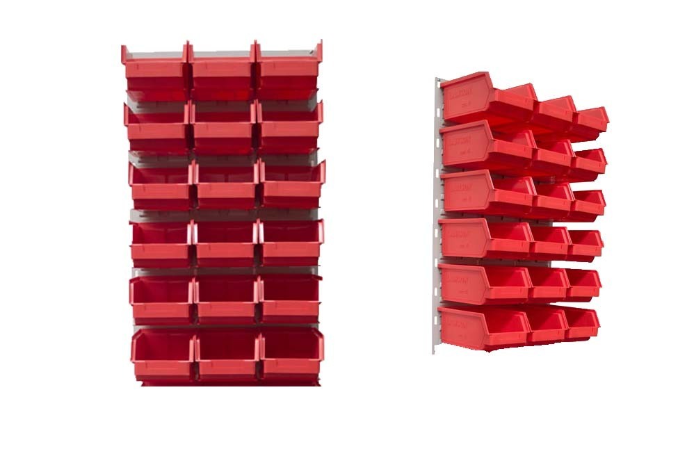 Ezylok LP4 Louvred Panel & 18 Pieces Size 3Z Plastic Bin - Red Colour