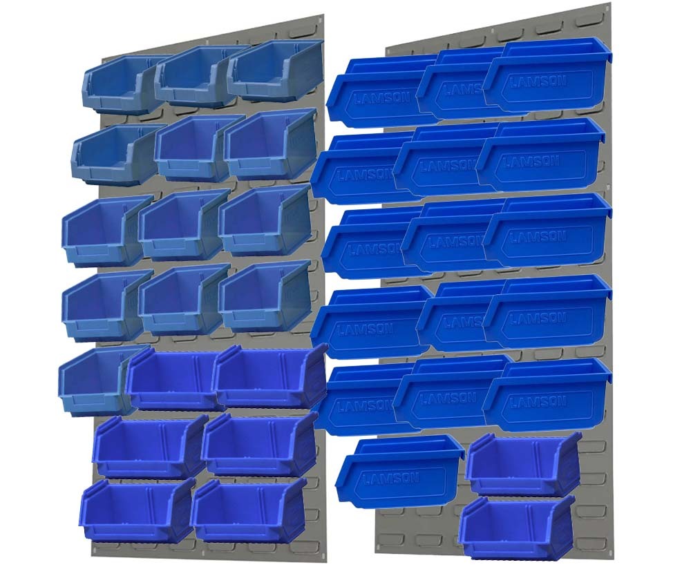 Ezylok LP4 Louvred Panel & Size 3Z (4pc), 4(9pc), 5(16pc) & 6(8pc) Plastic Bin - Blue