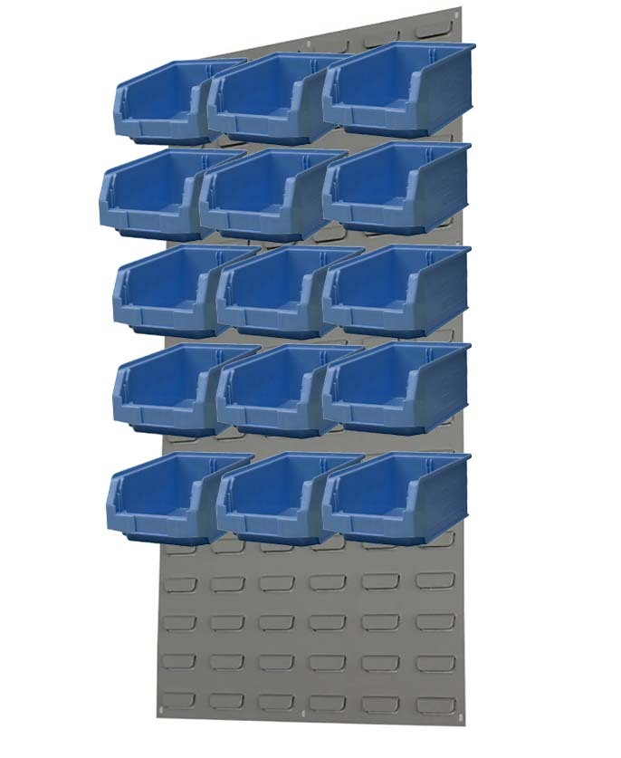 Ezylok LP5 Louvred Panel & 15 Pieces Size 3Z Plastic Bin - Blue Colour