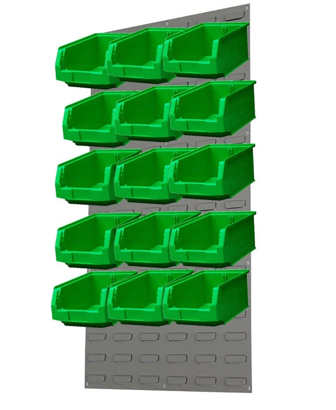 Ezylok LP5 Louvred Panel & 15 Pieces Size 3Z Plastic Bin - Green Colour