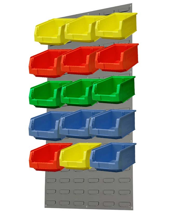 Ezylok LP5 Louvred Panel & 15 Pieces Size 3Z Plastic Bin - Mixed Colour