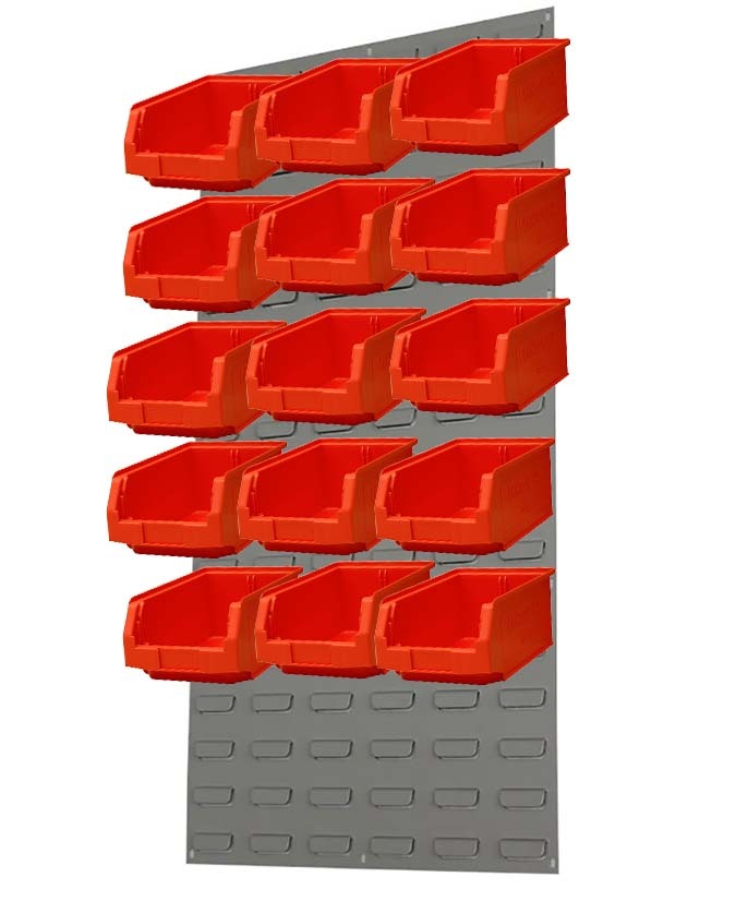 Ezylok LP5 Louvred Panel & 15 Pieces Size 3Z Plastic Bin - Red Colour