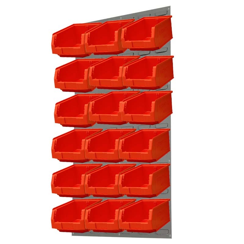 Ezylok LP5 Louvred Panel & 18 Pieces Size 3Z Plastic Bin - Red Colour