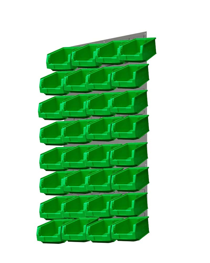 Ezylok LP5 Louvred Panel & 32 Pieces Size 4 Plastic Bin - Green Colour