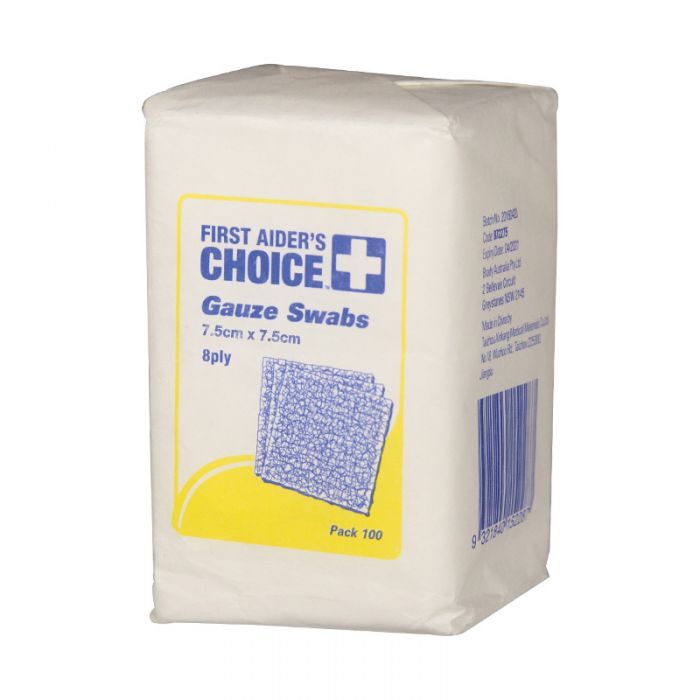 First Aiders Choice Gauze Swab 7.5 x 7.5cm - 100/Pack