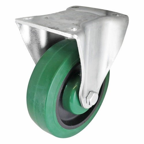 Fixed Plate Castor - Reflex Rubber Wheel, Green I3 Series - AIMS Industrial Supplies