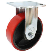 Fixed Plate Castor - Urethane on Cast Iron Wheel, Red J2 Series
