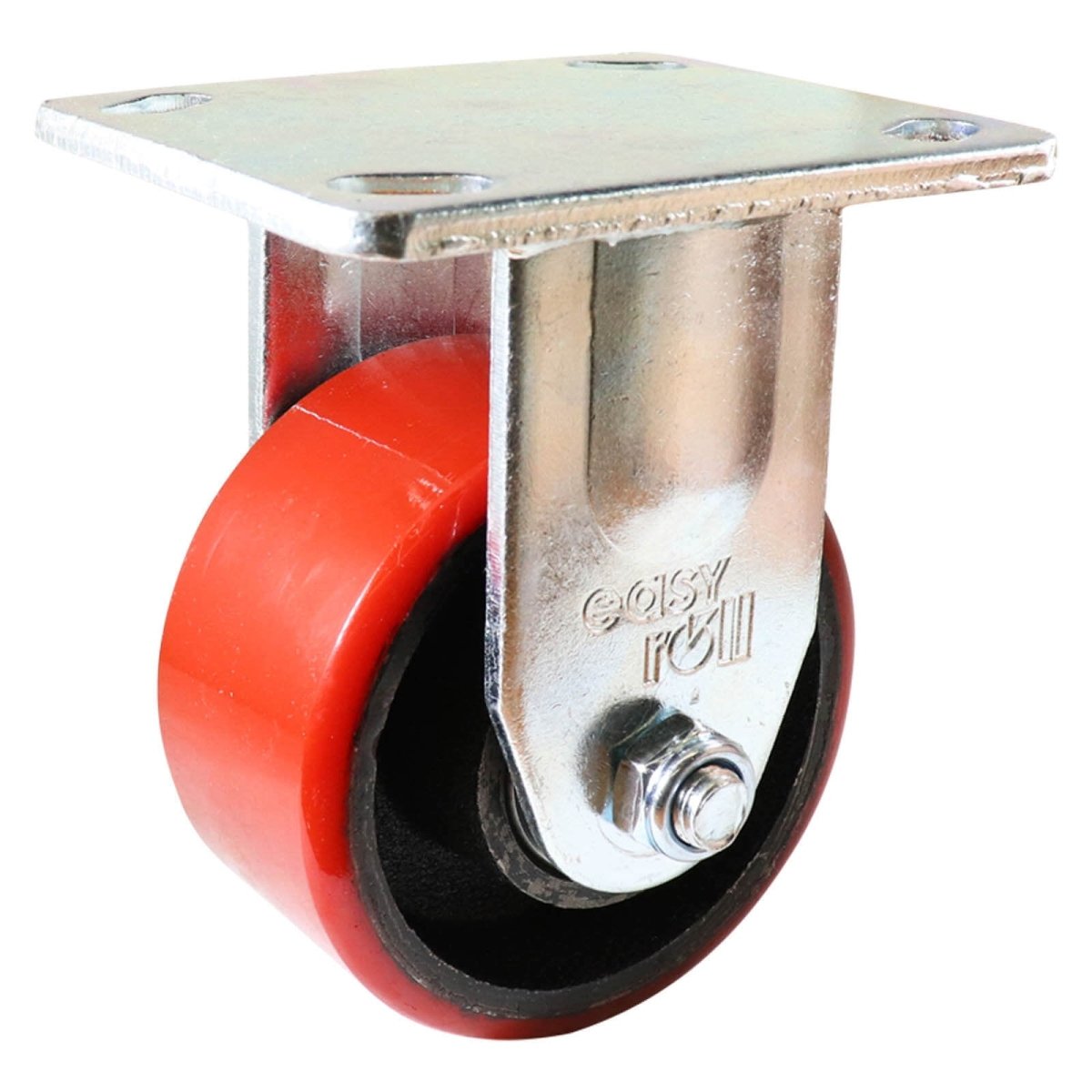 Fixed Plate Castor - Urethane on Cast Iron Wheel, Red J2 Series - AIMS Industrial Supplies