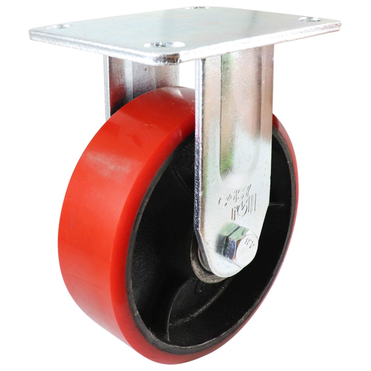 Fixed Plate Castor - Urethane on Cast Iron Wheel, Red J3 Series - AIMS Industrial Supplies