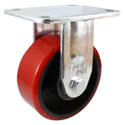 Fixed Plate Castor - Urethane on Cast Iron Wheel, Red J3 Series