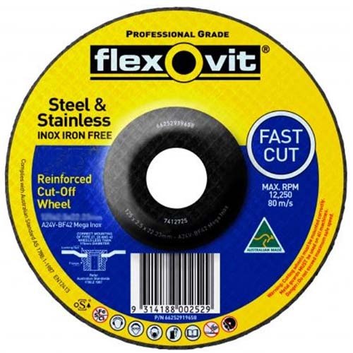 Flexovit Cut-Off Wheel Depressed Ultra Thin Premium 125 x 2.0 x 22.23 mm - Pack of 10 - AIMS Industrial Supplies