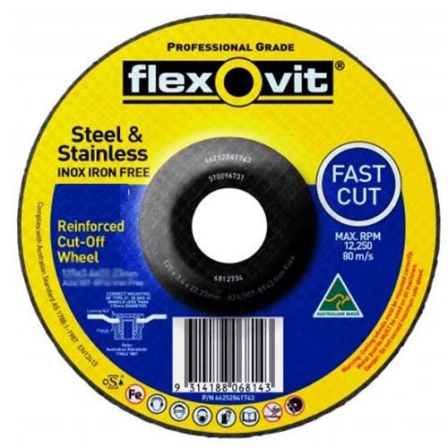 Flexovit Cut Off Wheel Iron Free Std 180 x 3.4 x 22.23mm - Pack of 10 - AIMS Industrial Supplies