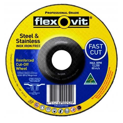 Flexovit Cut Off Wheel Mega Inox Premium 125 x 2.5 x 22.23mm - Pack of 50