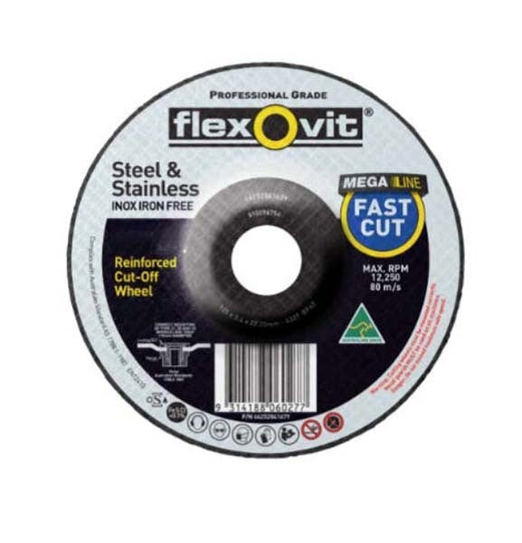 Flexovit Cut Off Wheel Megaline 115 x 3.4 x 22.23mm - Pack of 10