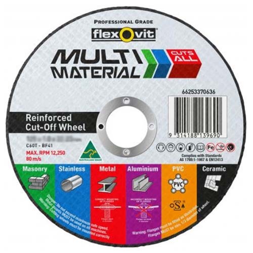 Flexovit Cut Off Wheel Multi Material Ultra Thin 115 x 1 x 22.23 mm - Pack of 25