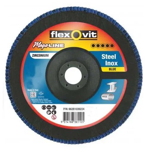 Flexovit Flap Disc Mega-Line Blue 115mm 40 Grit - Pack of 9 - AIMS Industrial Supplies