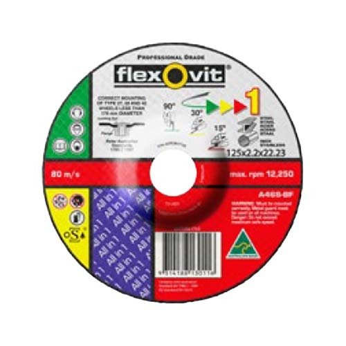 Flexovit Grinding Wheel A46S All-in-One 125 x 2.2 x 22.23mm - Pack of 25 - AIMS Industrial Supplies