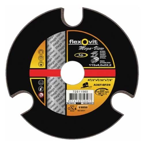 Flexovit Grinding Wheel, Depressed 125 x 4.0 x 22.23mm 36 Grit - Pack of 20 - AIMS Industrial Supplies