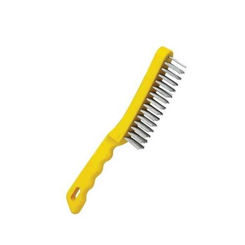 Flexovit Wire Scratch Brush Plastic Handle Brass Yellow 4-Row - AIMS Industrial Supplies