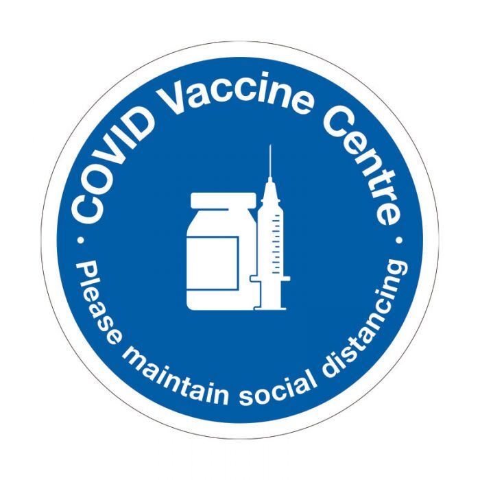 Floor Marking Sign - COVID Vaccine Centre Please Maintain Social Distancing 300mm Sticker