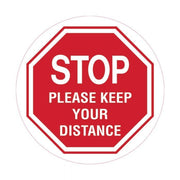 Floor Marking Sign - Stop Please Keep Your Distance 300mm Self Adhesive Vinyl