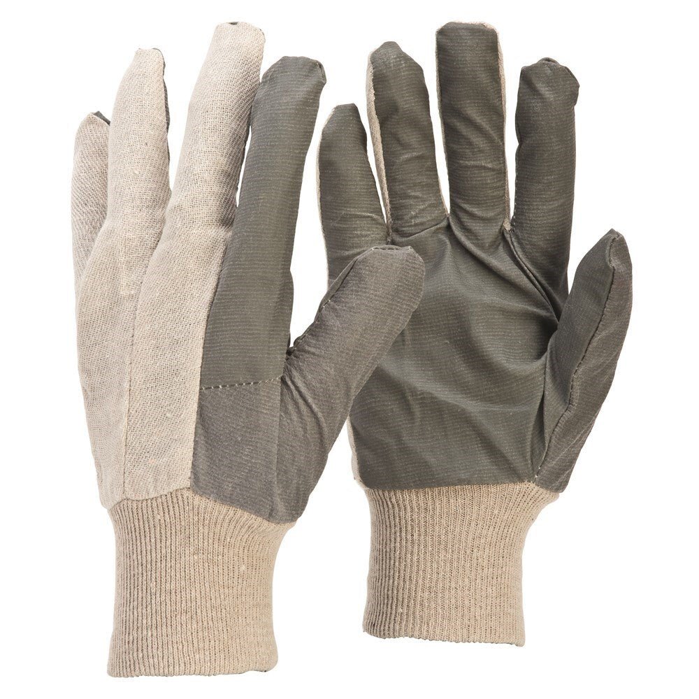 Frontier Cotton Vinyl Lightweight Gloves, White/Grey - Pack of 12 - AIMS Industrial Supplies