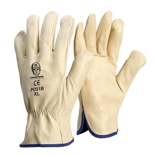 Frontier Cowhide Rigger Work Gloves Beige, Med - Pack of 12