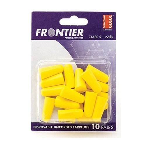 Frontier Disposable Foam Ear Plugs, Yellow Uncorded, Class 5 - Pack of 10 - AIMS Industrial Supplies