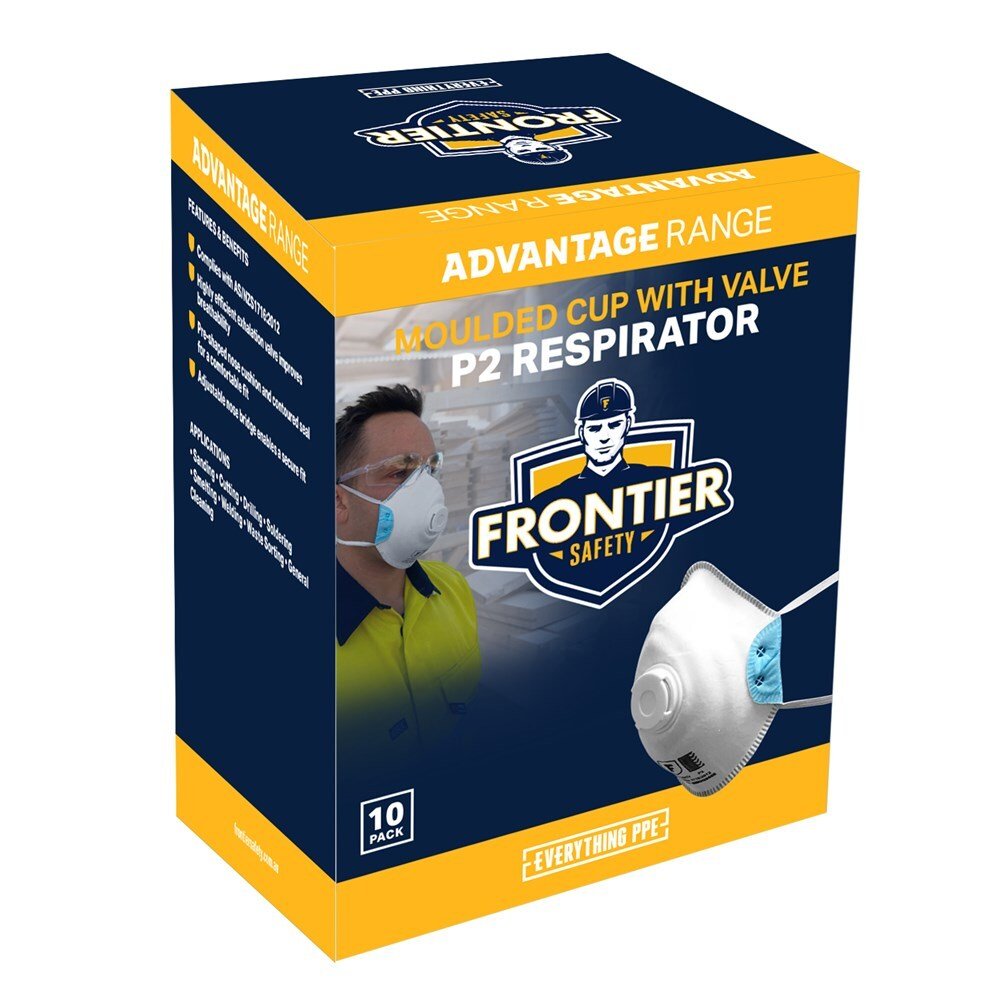 Frontier Disposable P2 Moulded Respirator With Valve - Box of 100 (10 Packs of 10) - AIMS Industrial Supplies