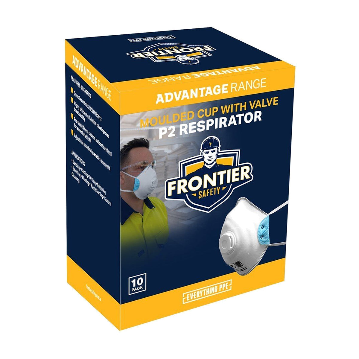 Frontier Disposable P2 Moulded Respirator With Valve - Box of 100 (10 Packs of 10)