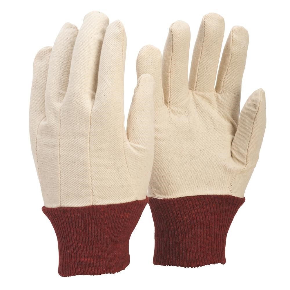 Frontier Mens Cotton Drill Knitted Cuff Gloves, White/Blue - Pack of 12 - AIMS Industrial Supplies