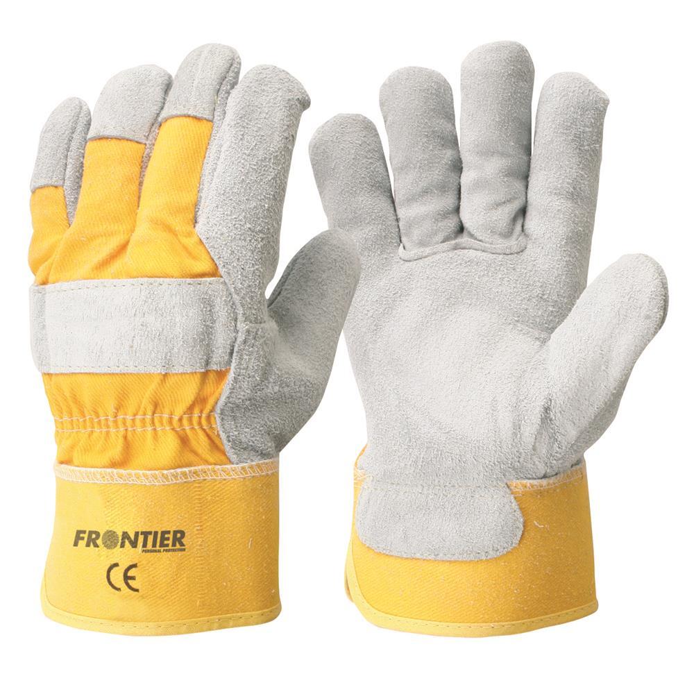 Frontier Rancher Leather Gloves, Yellow/White, Large - Pack of 12 - AIMS Industrial Supplies