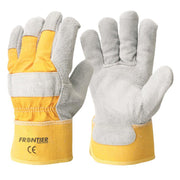 Frontier Rancher Leather Gloves, Yellow/White, Large - Pack of 12 - AIMS Industrial Supplies
