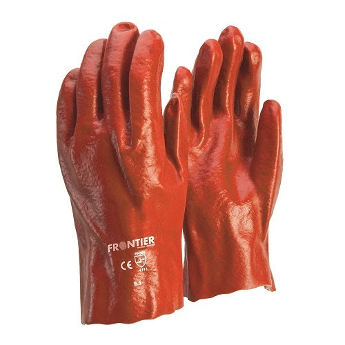 Frontier Red PVC single dipped Gloves Red, 45cm - Pack of 12
