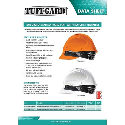 Frontier Tuffgard Vented Hard Hat w/ Ratchet Harness2