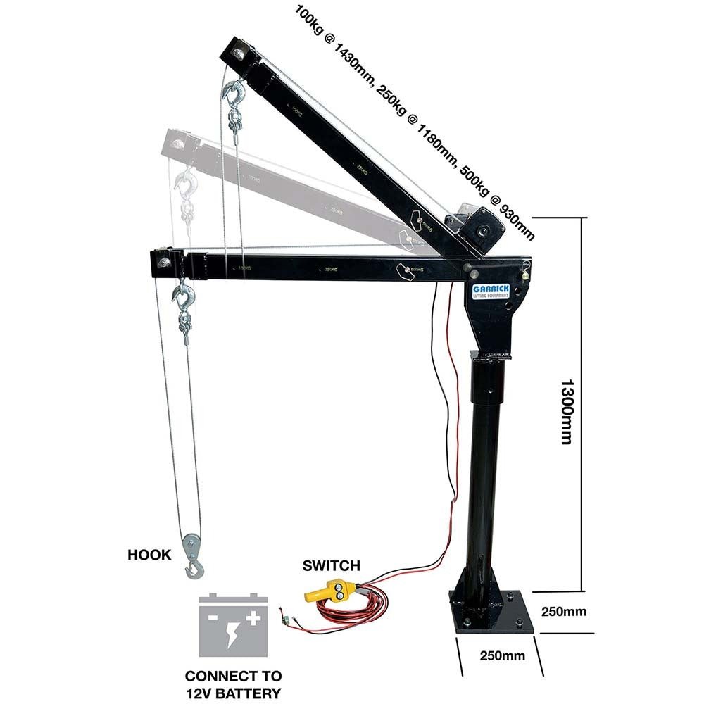 Garrick Swivel Ute Crane 12 Volt 500/800kg Capacity - AIMS Industrial Supplies