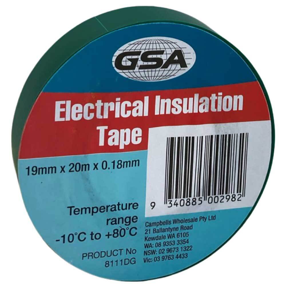 GSA Electrical Tape Green 0.18mm Thick - 19mm x 20m