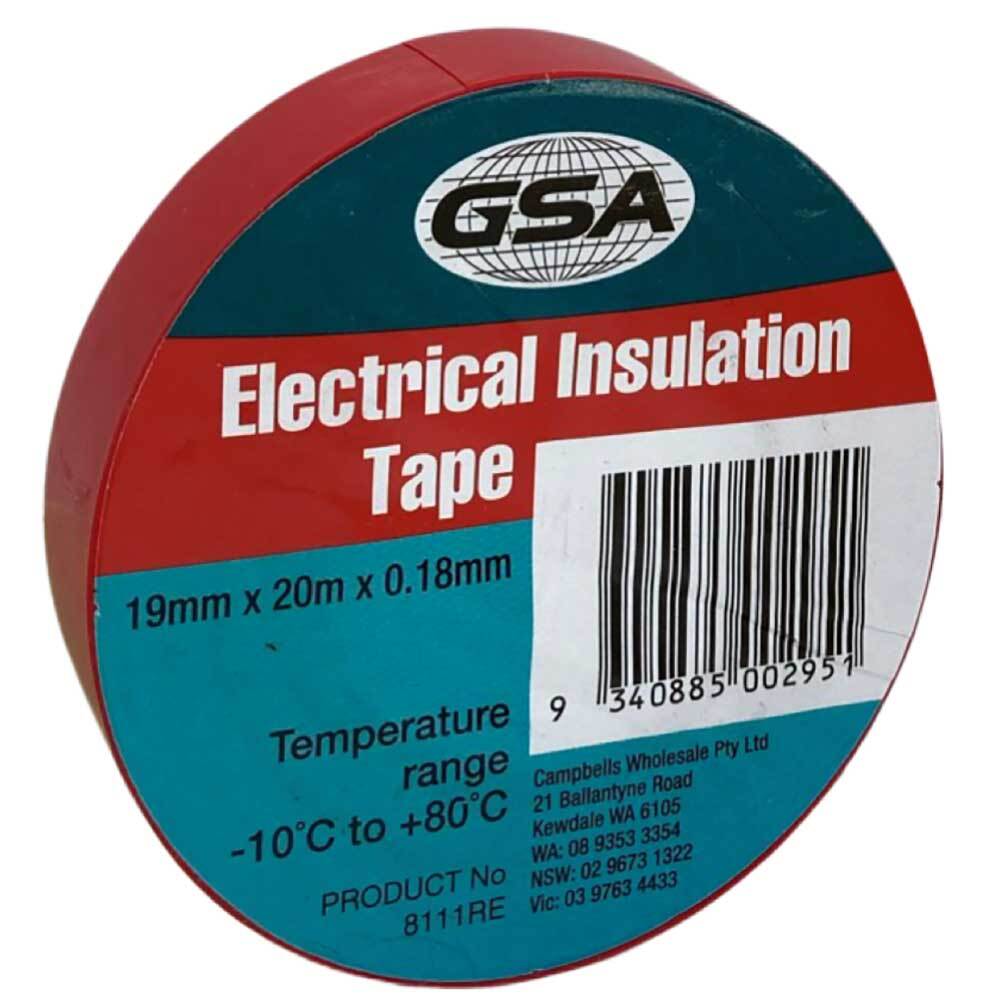 GSA Electrical Tape Red 0.18mm Thick - 19mm x 20m
