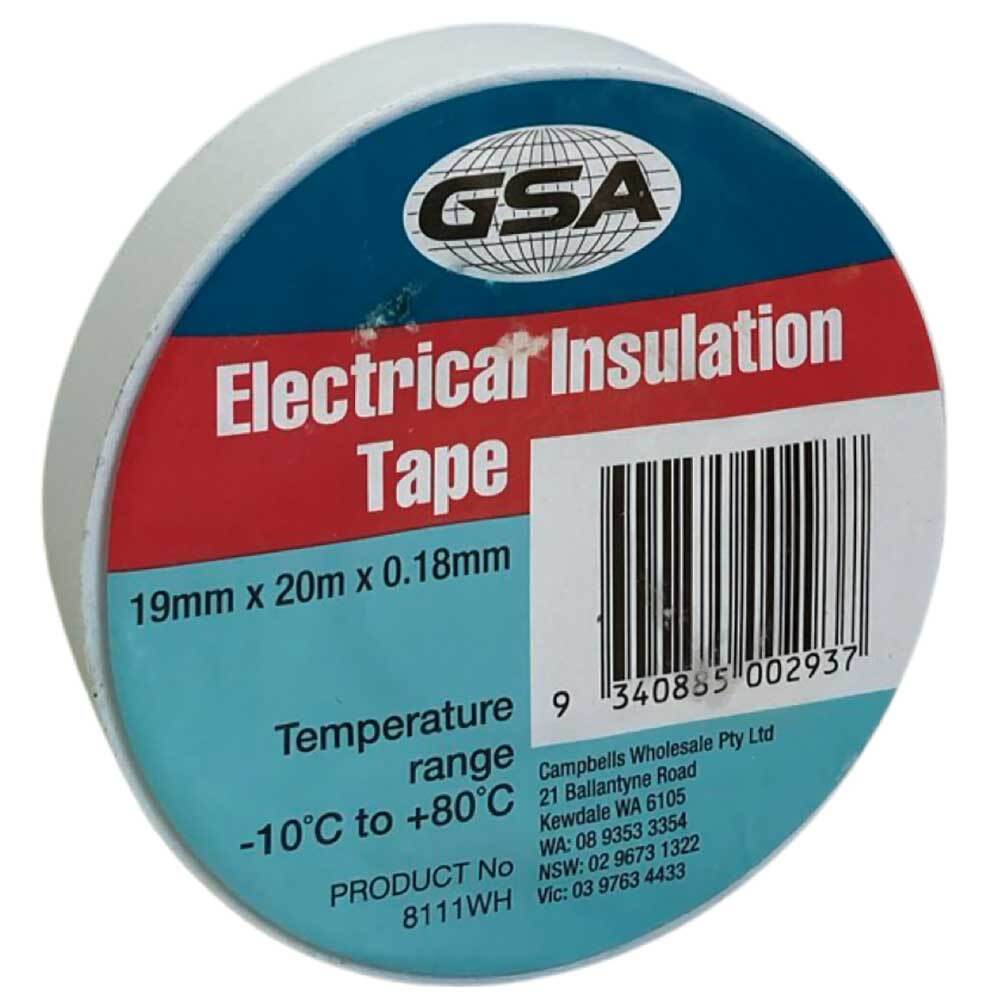 GSA Electrical Tape White 0.18mm Thick - 19mm x 20m