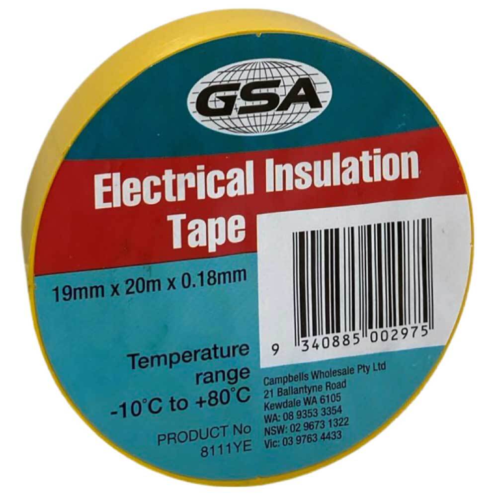 GSA Electrical Tape Yellow 0.18mm Thick - 19mm x 20m