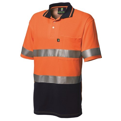 Hi-Vis Polo Shirt W/ Reflective Tape Orange/Navy, Small