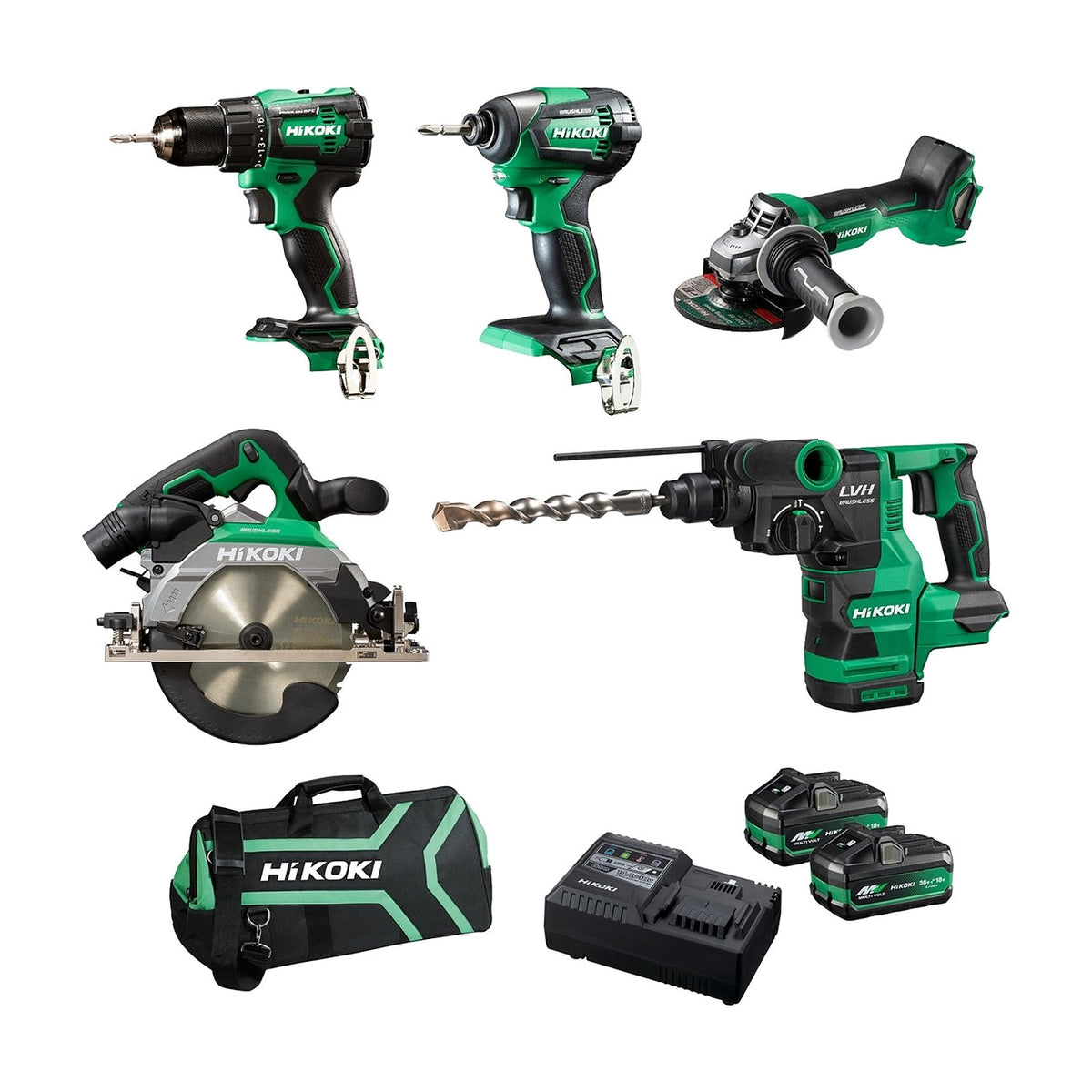 HiKOKI KC18D5P2(HRZ)18V Brushles Combo Kit, 5 Pieces