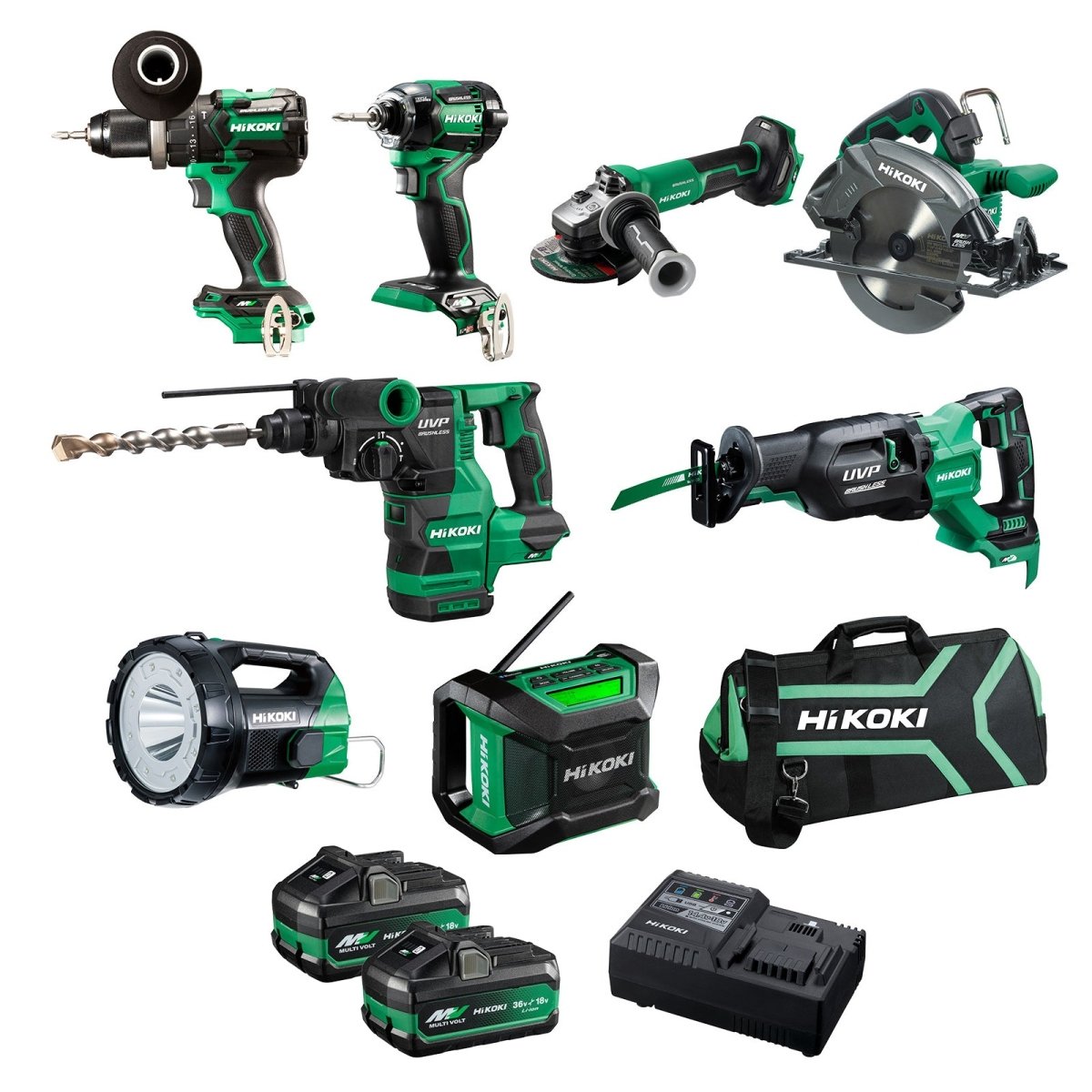 HiKOKI KC36D8P3(HRZ) 36V Brushless Combo Kit, 8 Pieces - AIMS Industrial Supplies