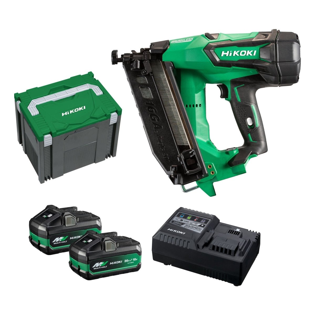 HiKOKI NT1865DA(HRZ)18V Brushless 16G 20º Angled Finish Nailer Kit - AIMS Industrial Supplies