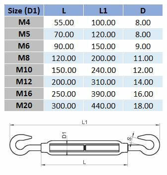 Hook-Hook Open Body Turnbuckle With Lock Nuts - 316 Stainless Steel - AIMS Industrial Supplies