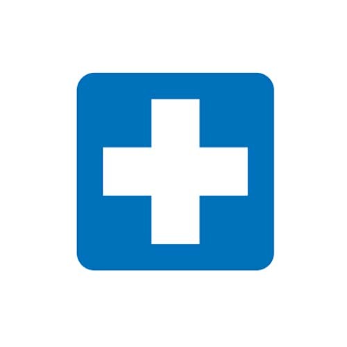 Hospital/Nursing Home Sign - First Aid Symbol 150 x 150mm Self Adhesive Vinyl