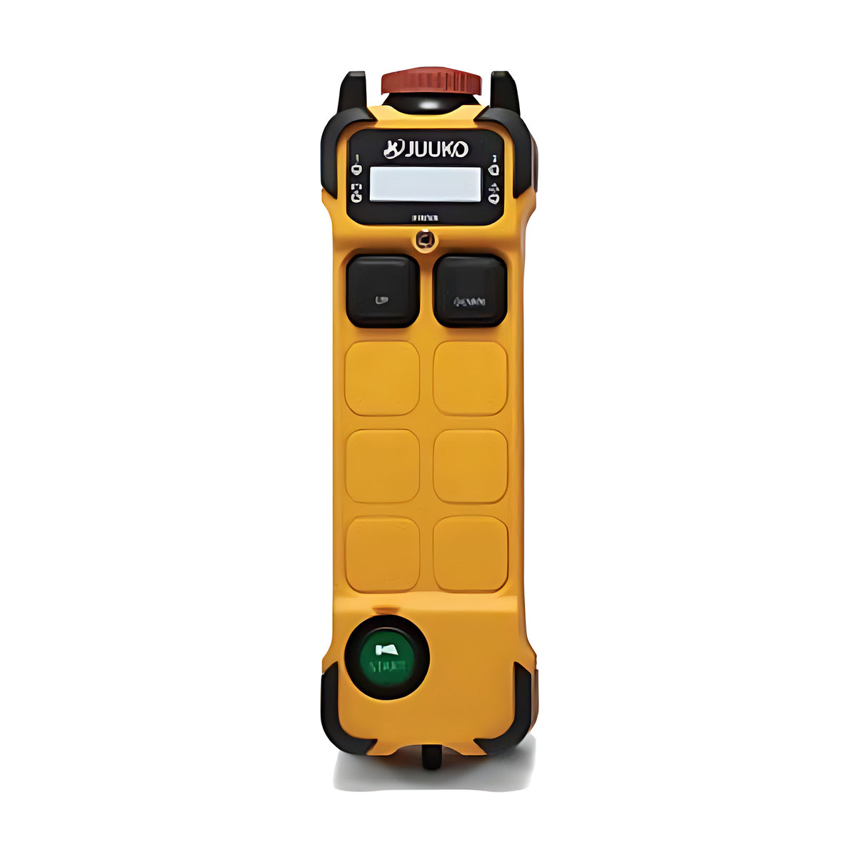Yellow JUUKO two button single speed remote control transmitter with display and green start button
